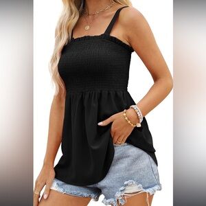 NEW•XL•ESSENTIAL THREADS BLACK RUCHED BABYDOLL TOP